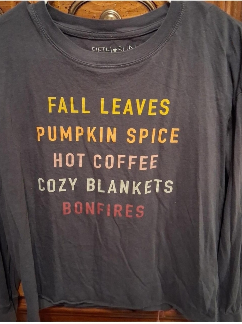 Fifth Sun Grey Long Sleeve Tee with Multicolor Fall Lettering